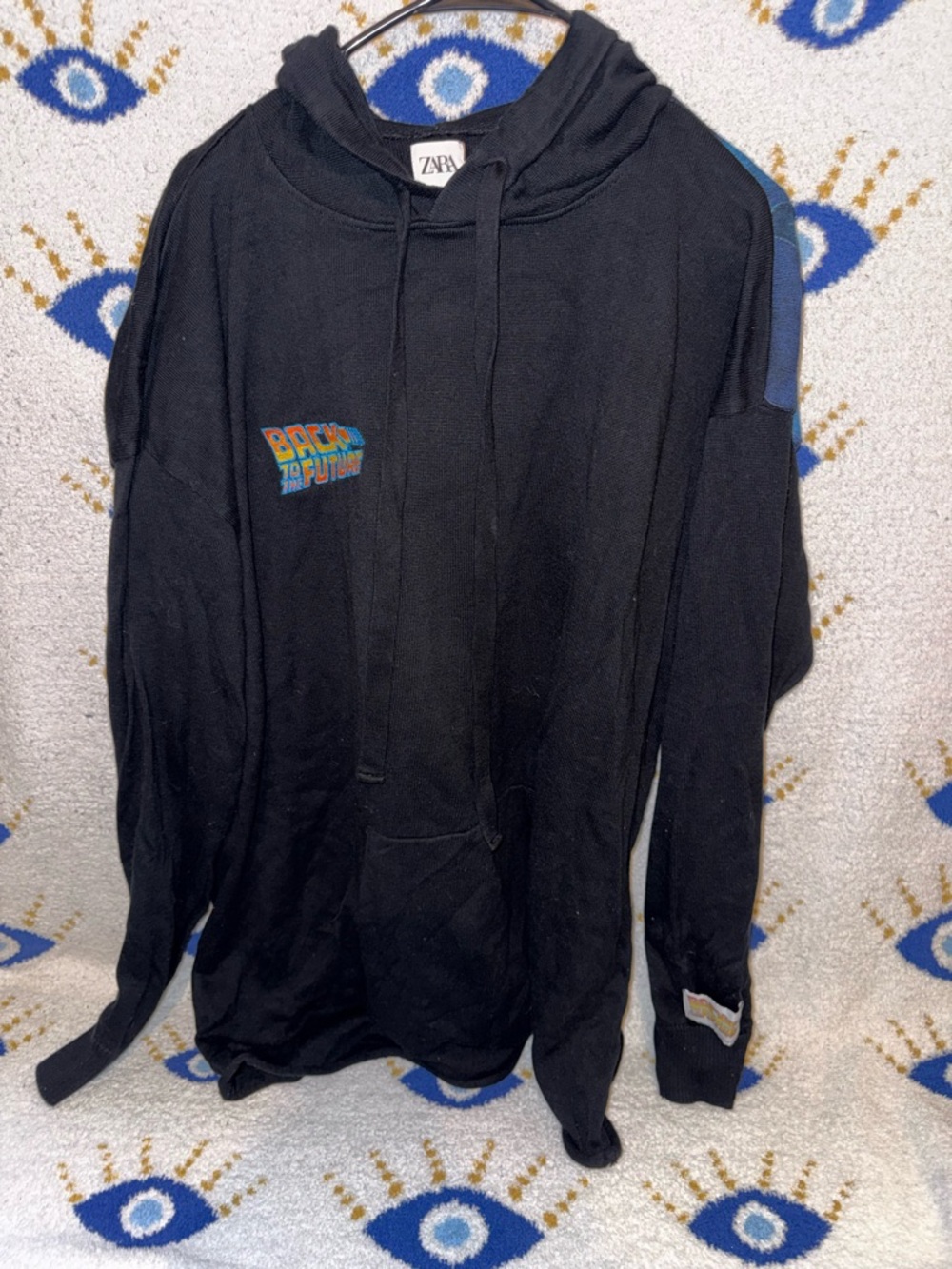 Zara Black Hoodie with 'Back to the Future' Graphic